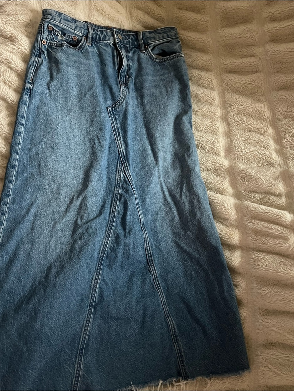 American Eagle Outfitters Blue Denim Maxi Skirt - Flared Panel Design